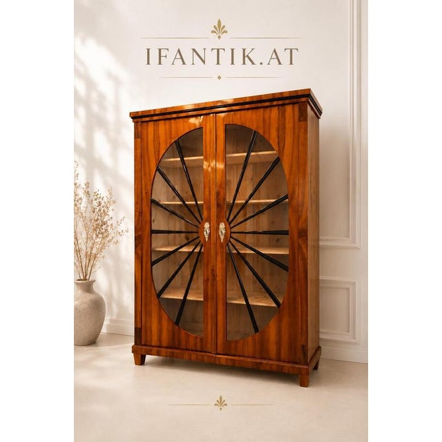 Biedermeier Sun-Shaped Display Cabinet in Walnut For Sale - Image 5 of 14