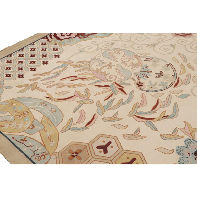 2010s Rug & Kilim’s Chinese Art Deco Style Rug in Beige-Brown With Floral Patterns For Sale In New York - Image 6 of 7