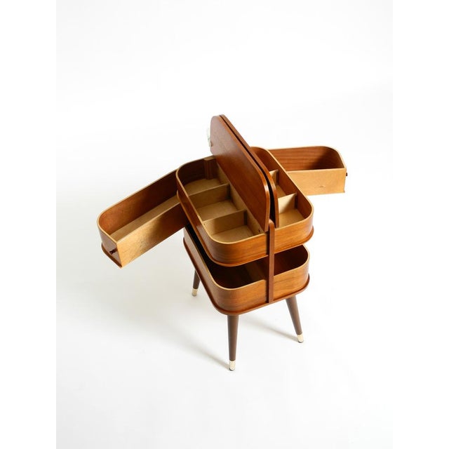 Mid-Century Modern Sewing Box with Teak Veneer and Many Compartments, 1950s For Sale - Image 12 of 18