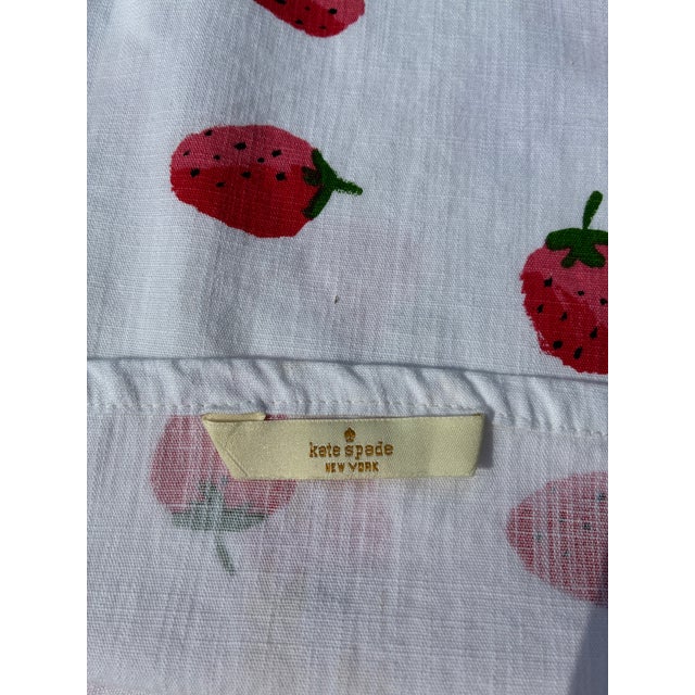 2010s Kate Spade-72” Round White Tablecloth With Printed Red Strawberries For Sale - Image 5 of 5