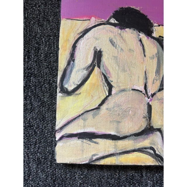 Late 20th Century Mixed Media Modern Rear Figural Nude on Canvas Board For Sale In Dallas - Image 6 of 7