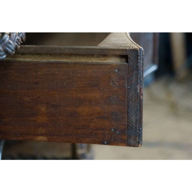Brown Antique American Quartersawn Oak & Wicker Kidney Writing Desk Dressing Table For Sale - Image 8 of 16