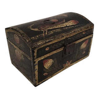 Antique Hand-Painted Arched-Top Wooden Box With Floral Decoration For Sale