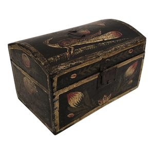 Antique Hand-Painted Arched-Top Wooden Box With Floral Decoration