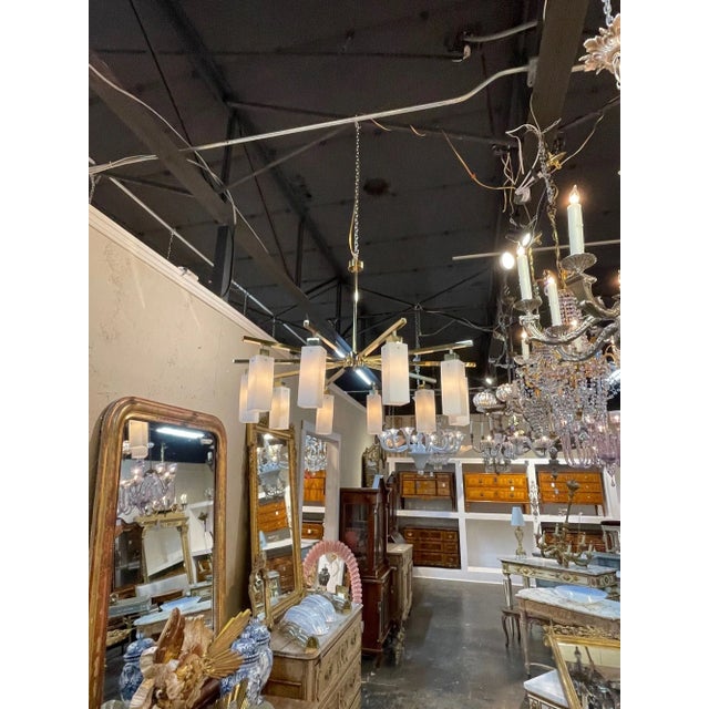 Modern Modern Murano Square Shaped Glass and Brass Chandelier For Sale - Image 3 of 10