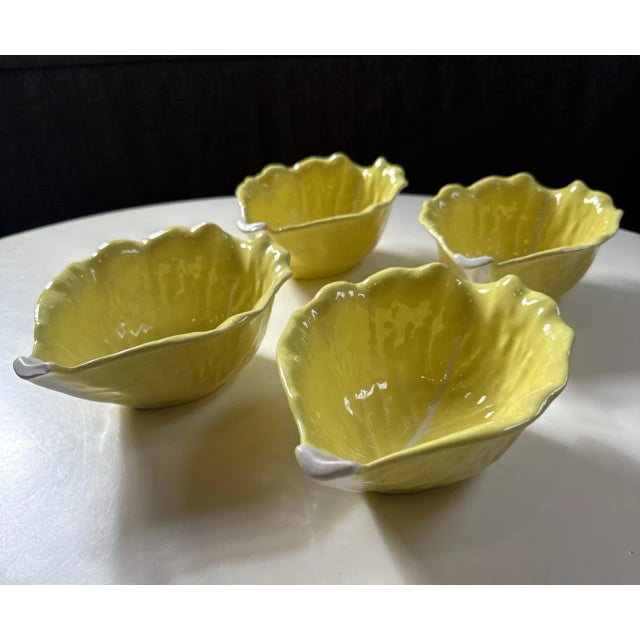 Vintage Secla Majolica Style Portugal Yellow Cabbage Ceramic Bowls-Set of 4 For Sale - Image 9 of 10