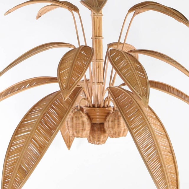 Wood Large Palm Tree Rattan Chandelier For Sale - Image 7 of 18