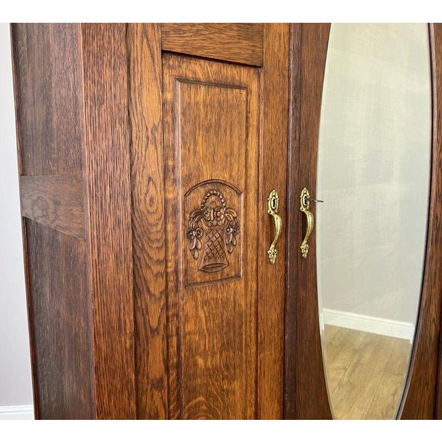 Glass Antique French Carved Oak 2-Door Mirrored Armoire For Sale - Image 7 of 12