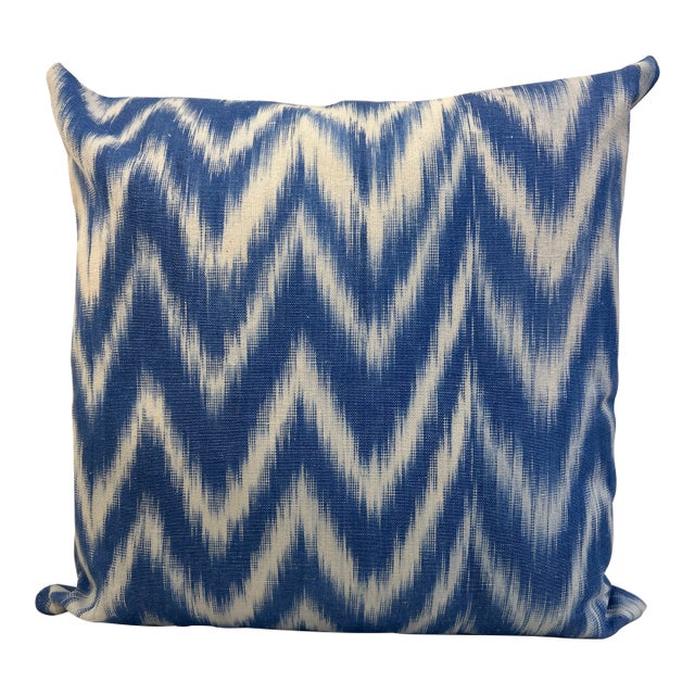 Thick Woven Hand Dyed Ikat Pattern Pillow With New Feather Down Insert For Sale