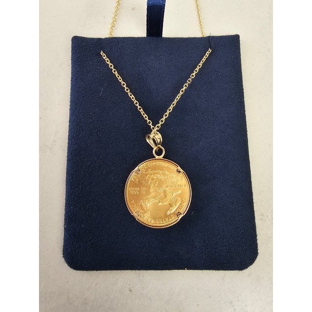 Contemporary 1/4OZ Lady Liberty Flying Eagle Coin Necklace with Polished Bezel For Sale - Image 3 of 6