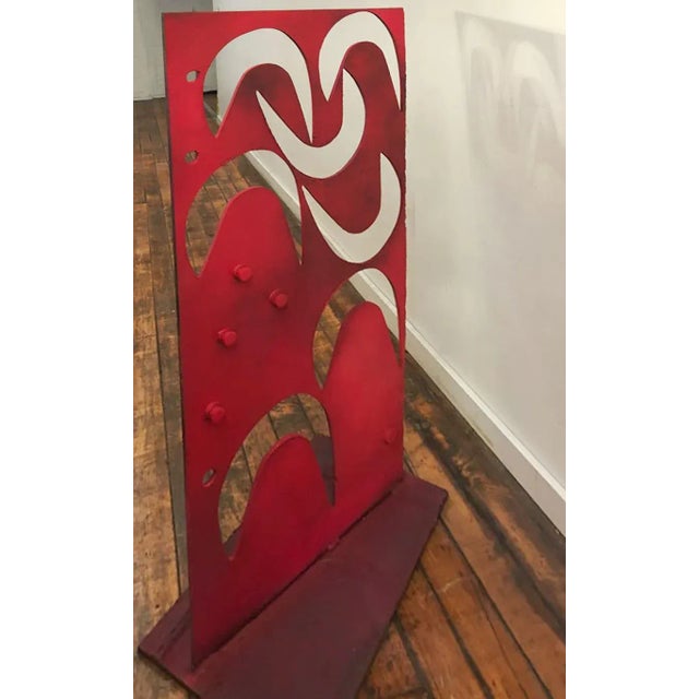 Abstract Painted Iron Sculpture With Cutout Shapes For Sale - Image 3 of 6