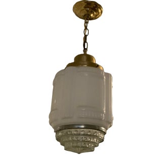 1920s Milk Glass Art Deco Schoolhouse Light For Sale