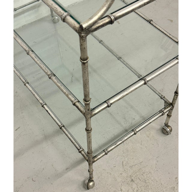 Large 3-Tiered Maison Jansen Faux Bois Silver-Leaf Trolley/ Bar Cart For Sale - Image 15 of 18