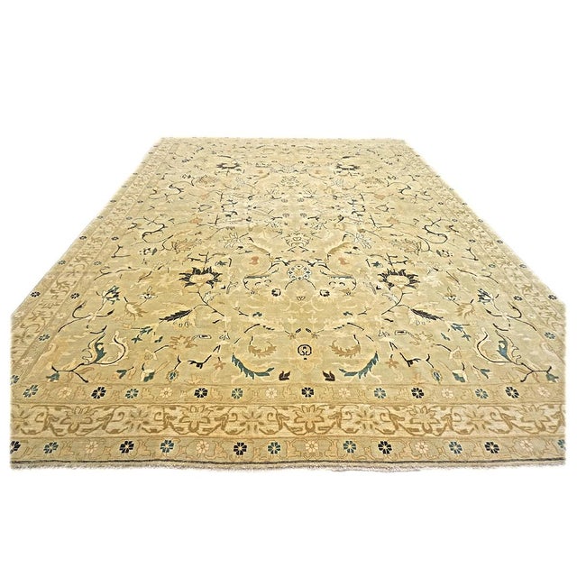 21st Century Turkish Agra Wool 9x12 Light Olive and Khaki Handmade Area Rug #1141219 For Sale - Image 4 of 7