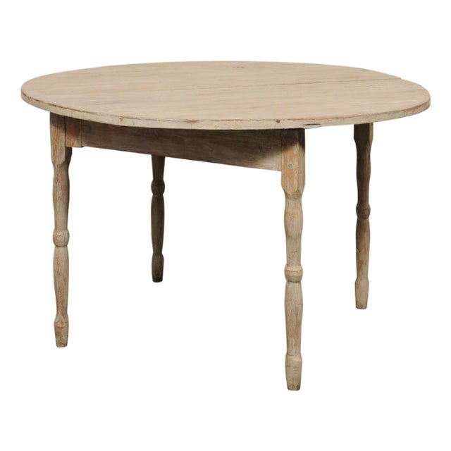 19th Century Swedish Painted Drop Leaf Wood Table For Sale