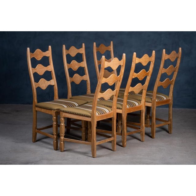 Brutalist Oak Dining Chairs by Henning Kjærnulf, 1960s, Set of 6 For Sale - Image 4 of 10