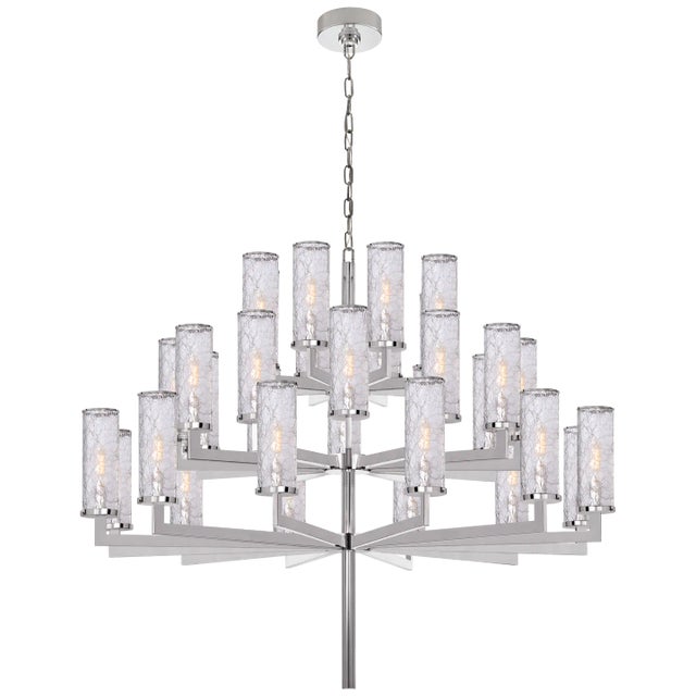 Liaison Triple Tier Chandelier in Polished Nickel with Crackle Glass Designer: Kelly Wearstler Fixture Height: 39.5"...