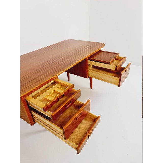 Wood Danish Mahogany Executive Desk by Gunni for Omann Jun, 1950s For Sale - Image 7 of 11