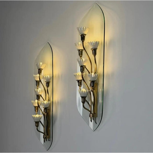 Monumental Pietro Chiesa for Fontana Arte Rare 7-Light Glass Sconces, 1950s For Sale - Image 13 of 15