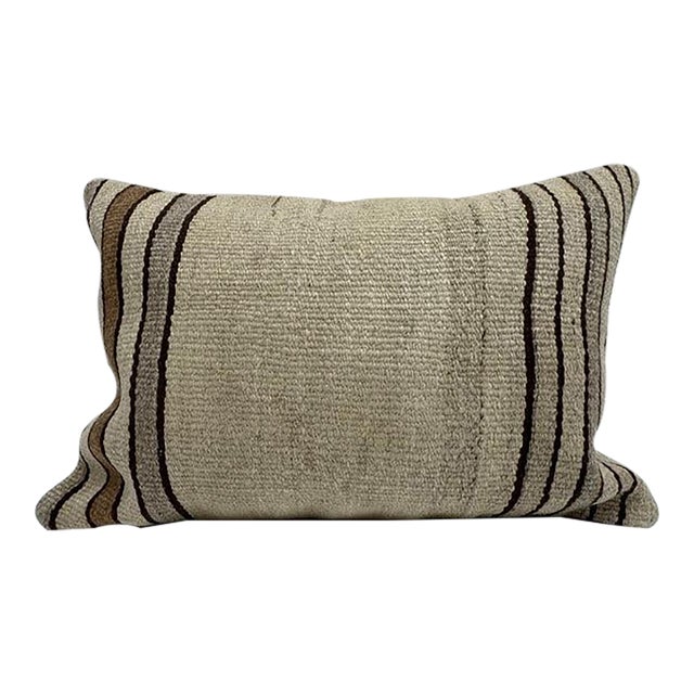 Turkish Hemp Pillow Cushion Natural Beige Brown Pillow Cushion Cover 16" x 24" For Sale