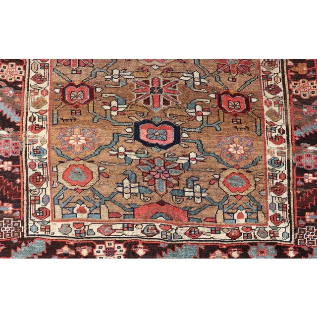 1900 - 1909 Square Antique Persian Bidjar Rug With Floral Motifs in Brown, Tan, & Green.4'6"x4'11" For Sale - Image 5 of 10