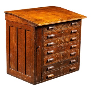 Antique Arts and Crafts Quarter-Sawn Oak Slant-Front Flat-File Cabinet For Sale