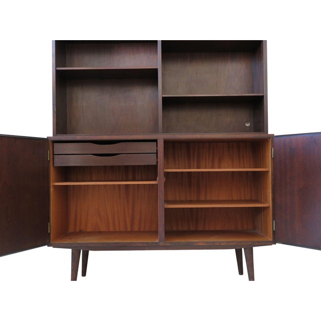 Three Omann Jun Mid 20th Century Danish Cabinets With Bookcase Hutches, Wallunit, Attributed For Sale In San Francisco - Image 6 of 11