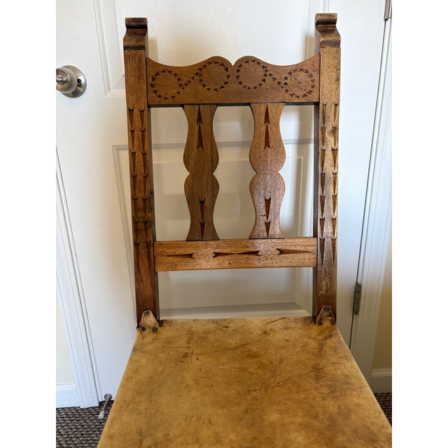 Spanish Late 20th Century Spanish Colonial Style Cedro Wood Dining Chair With Leather For Sale - Image 3 of 4
