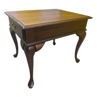 Mid-20th Century Queen Anne Style Solid Cherry End Table With Single Drawer – Vintage Accent Table For Sale
