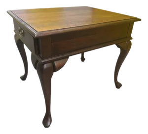 Mid-20th Century Queen Anne Style Solid Cherry End Table With Single Drawer – Vintage Accent Table