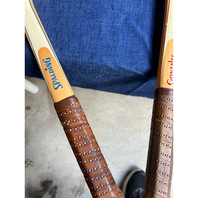 American Trio of Vintage Wooden Spalding Tennis Rackets With Clamp For Sale - Image 3 of 10