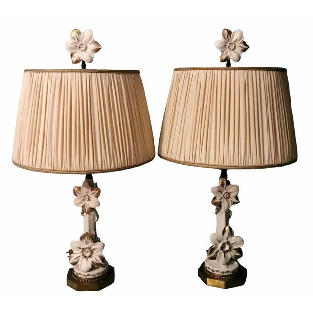 Art Noveau French Porcelain Lamps, 1950, Set of 2 For Sale - Image 13 of 13