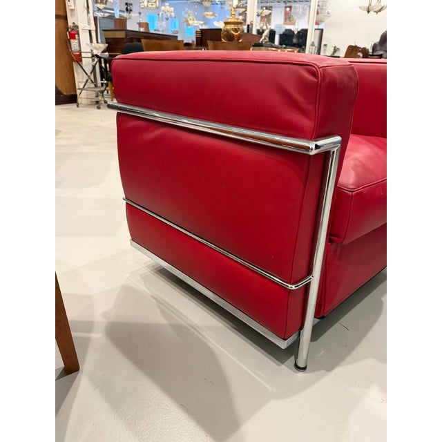 Chrome and Red Leather Club Chairs in the Style of Le Corbusier - A Pair For Sale - Image 11 of 14