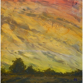 Dawn by Lorenzo Chavez | Oil on Panel Landscape with a colorful sky at sunrise For Sale