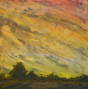 Dawn by Lorenzo Chavez | Oil on Panel Landscape with a colorful sky at sunrise