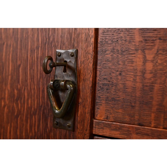 Wood Gustav Stickley Antique Mission Oak Arts & Crafts Strap Hinge Sideboard, Circa 1910 For Sale - Image 7 of 15
