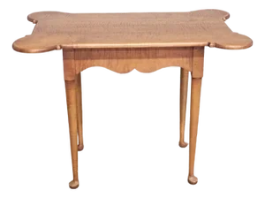 David T. Smith Tiger Maple Queen Anne Style Porringer-Top Tea Table Ohio Artisan