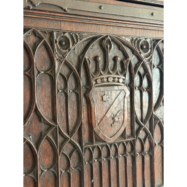 19th Century Antique Gothic English Oak Corner Cabinet For Sale - Image 5 of 8