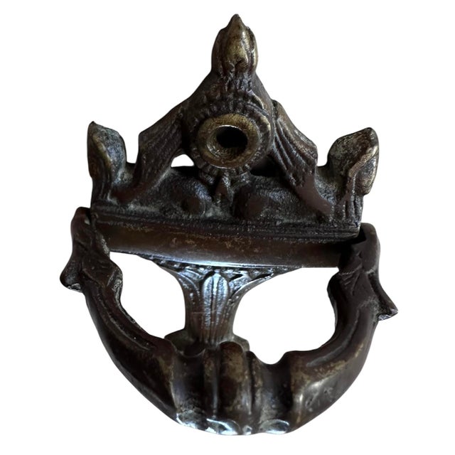 American 1930s Small Sphinx Brass Door Knocker For Sale - Image 3 of 4