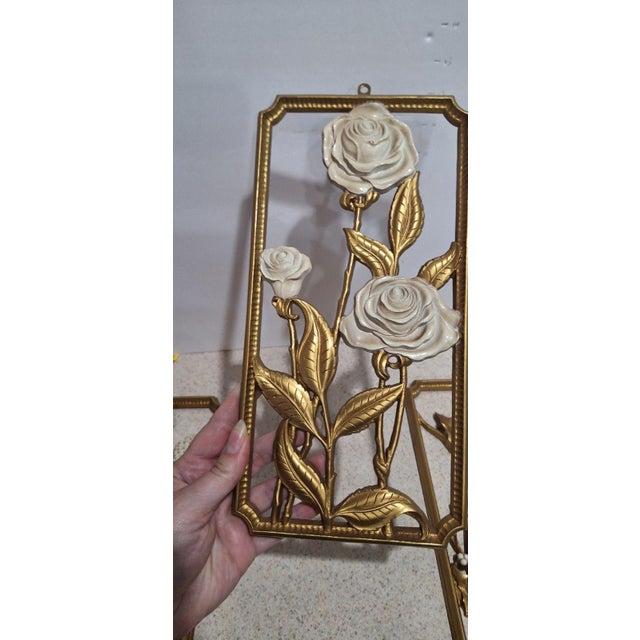 Set of four vintage Dart Industries "Four Seasons" wall plaques, gold-tone open resin frames with dimensional white...