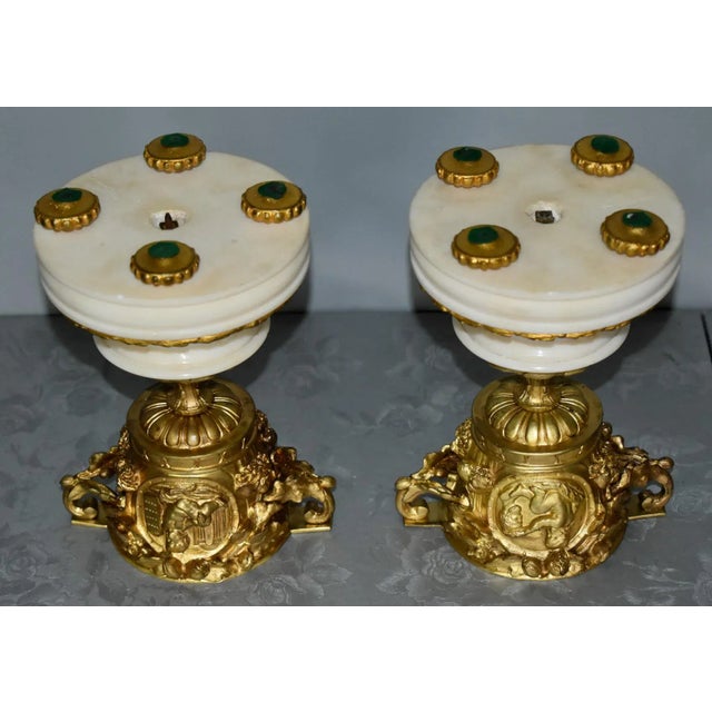 French Antique French Cassolette Urns 1880s Gilt Bronze Cherub Marble Vases Lids Pair For Sale - Image 3 of 12