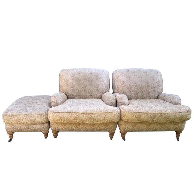 Vintage Lee Industries English Country House Arm Chairs and Ottoman