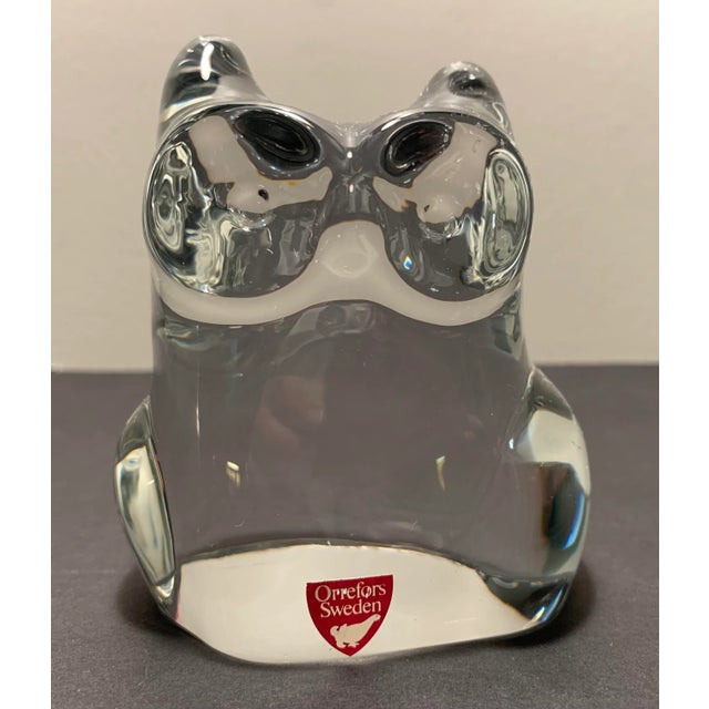 Transparent Mid-Century Orrefors Sweden Crystal Owl Paper Weight For Sale - Image 8 of 8