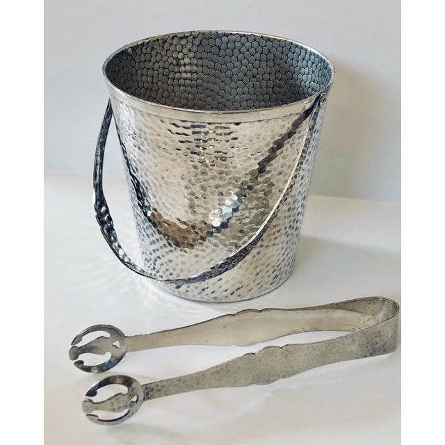 Mid-Century Modern Hammered Silver Ice Bucket With Tongs For Sale - Image 3 of 5