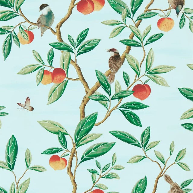 Harlequin Ella Wallpaper in Sky/Fig Leaf/ Nectarine For Sale