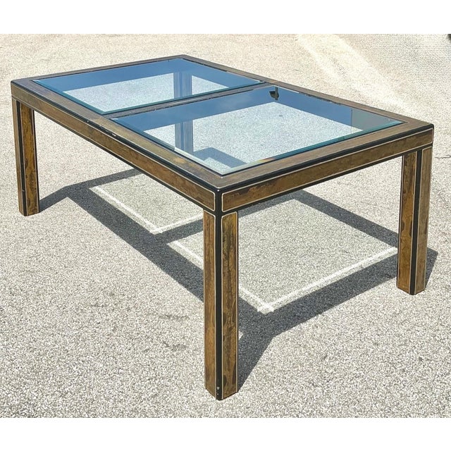 Bernhard Rohne Vintage Acid Etched Brass and Glass Dining Table After Bernhard Rohne For Sale - Image 4 of 14