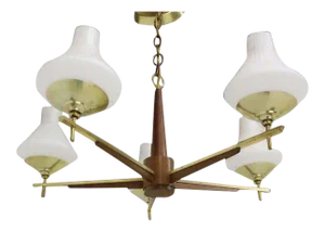Danish Mid-Century Modern Light Fixture Chandelier 5 Frosted Glass Shades