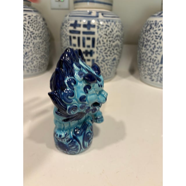 Vintage Turquoise Blue Ceramic Foo Dog Guardian Lion Figurine For Sale - Image 4 of 8