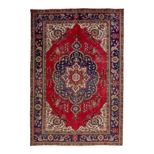 1960s Persian Tabriz Handmade Designed Wool Rug in Red and Blue