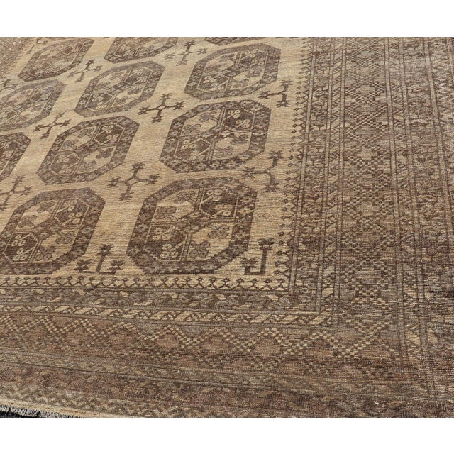 Textile Vintage Turkomen Ersari Rug With Gul Design in Brown, Gray, Tan & Sand Colors 8'2 X 9'6 For Sale - Image 7 of 12
